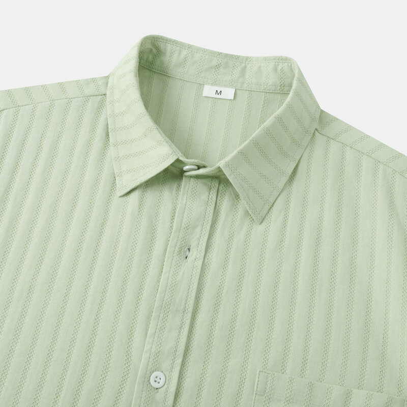Camisas de playa de algodón Jacquard para hombre, a rayas verticales de manga corta camisa hawaiana, informal, para fiesta y vacaciones, 2XL, 2024