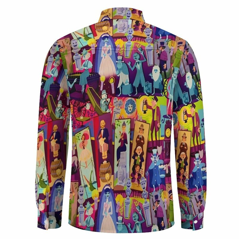 Haunted Mansion camicetta uomo Retro Mansion Collage camicia manica lunga allentato Streetwear camicie Casual autunno Design Top Plus Size