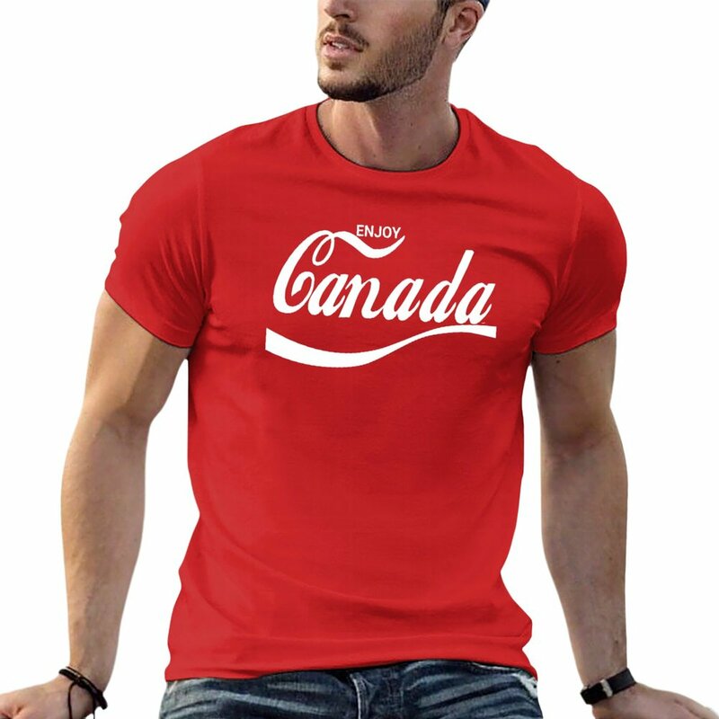 Camiseta de manga corta para hombre, camisa divertida de Enjoy Canadá, color negro liso