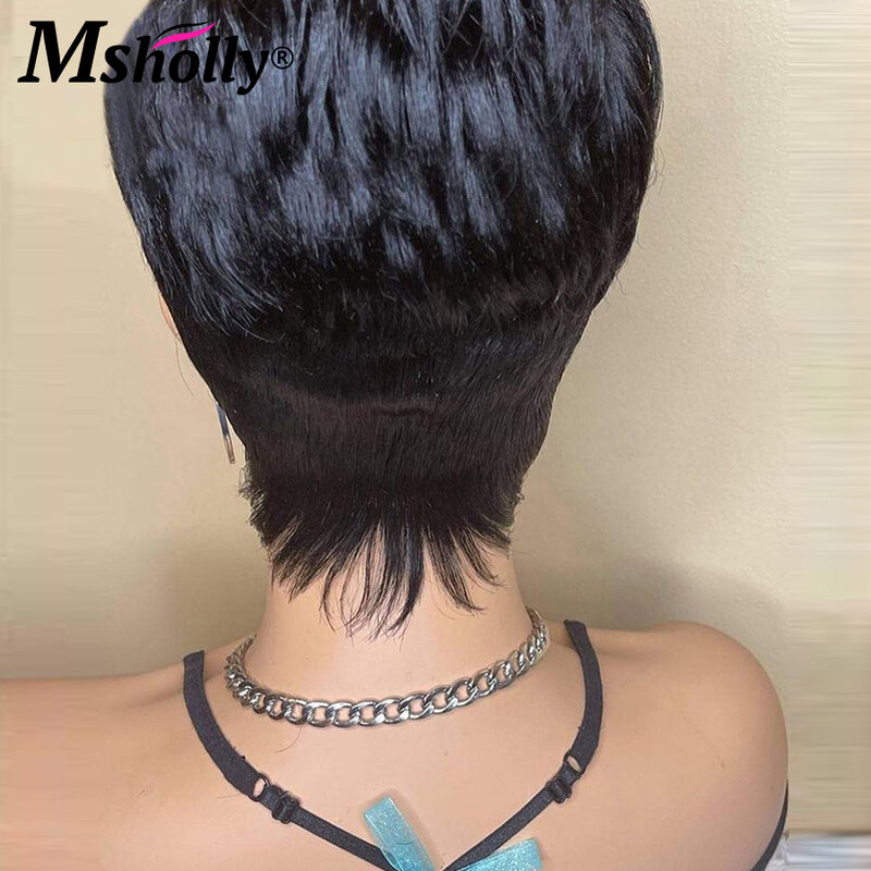 Short Pixie Cut With Bangs Human Hair Wigs For Black Women Ready To Wear Full Machine Made Pixie Cut Straight Brazilian Remy Wig