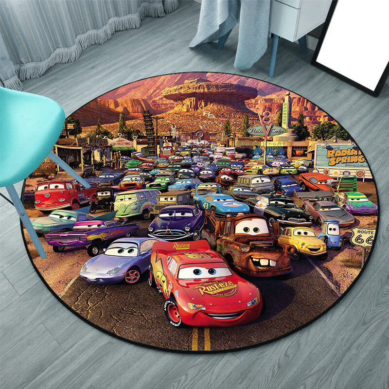 Alfombra de Rayo McQueen de Disney para niños, tapete redondo de 100cm para jugar con coches, suelo de juego para habitación de bebé, sala de estar, alfombra de dibujos animados