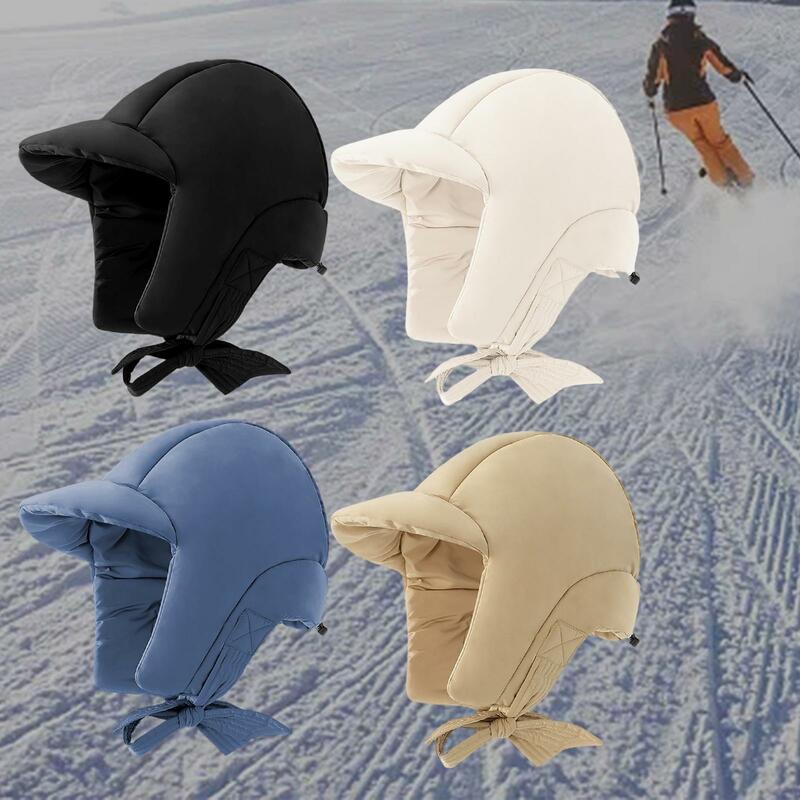 Down Hat with Earflaps Down Filled Hat Peaked Hat Fashionable Cap Warm Hat Winter Hat for Skiing Camping Skating Biking Female
