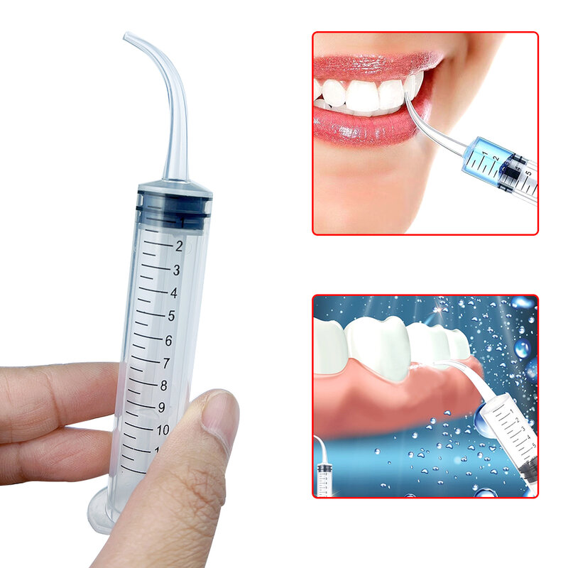 Seringa descartável de irrigação dental transparente, ponta curva, higiene oral, clareamento dental, instrumento dentista, 12ml, 3pcs