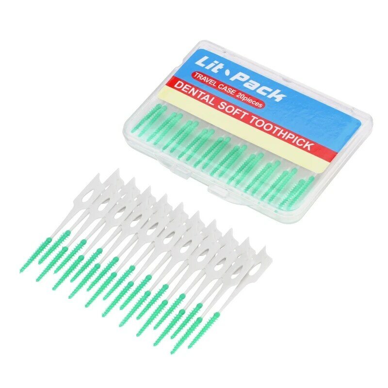 Silicone Dental Pick Interdental Brush Teeth Stick Soft Toothpick Oral Hygiene Care Tools in Travel case