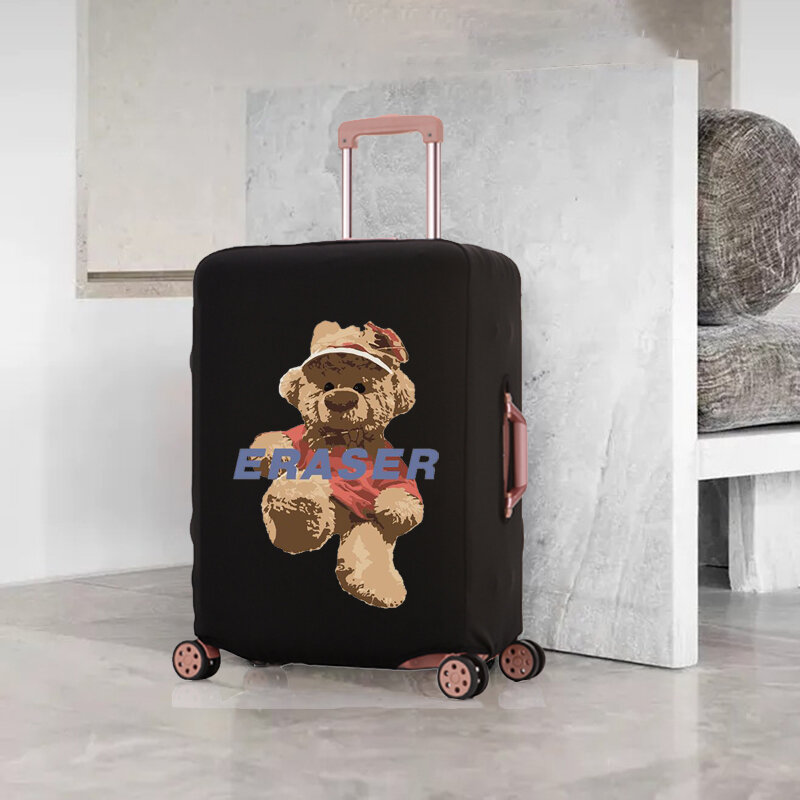 Bonita funda de equipaje con patrón de muñeca de oso, cubierta protectora elástica extraíble, a prueba de polvo, adecuada para viajes de 18-32 pulgadas