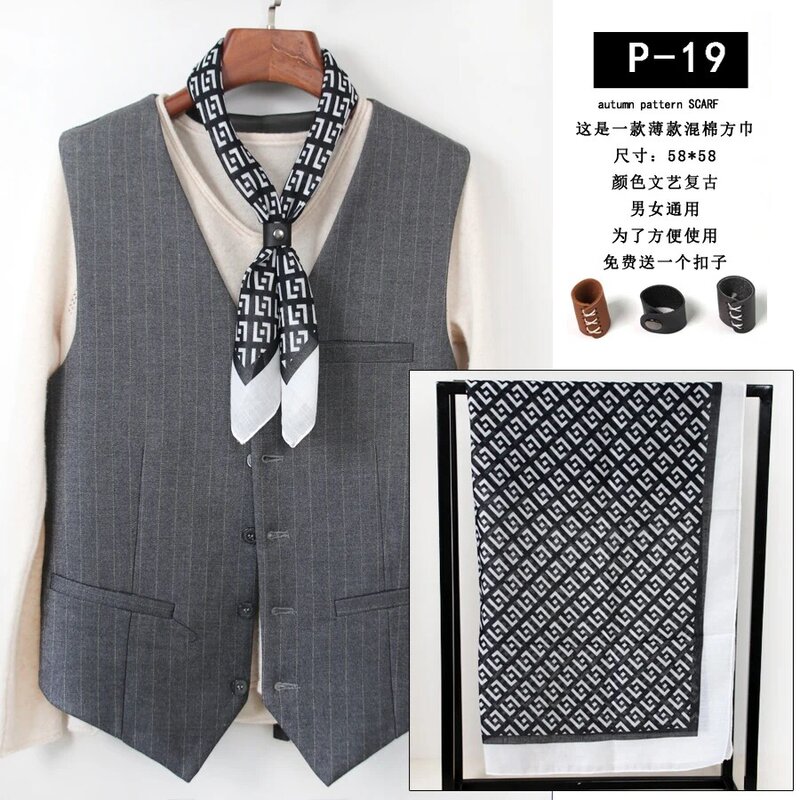 Camisa coreana artística masculina de terno lenço de negócios, algodão xadrez e linho, lenço quadrado fino britânico, moda pulso