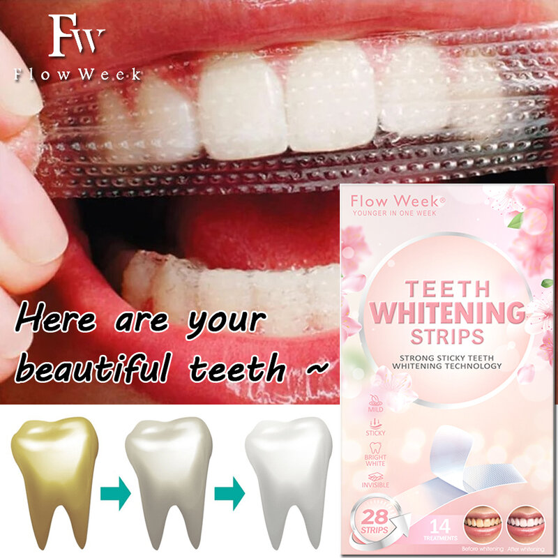 Flowweek Zahn aufhellung streifen Bleichen Zahn Zahn furniere Bleaching Gel Streifen Zahn weiß Kit Zähne Bright-Strips 28 stücke