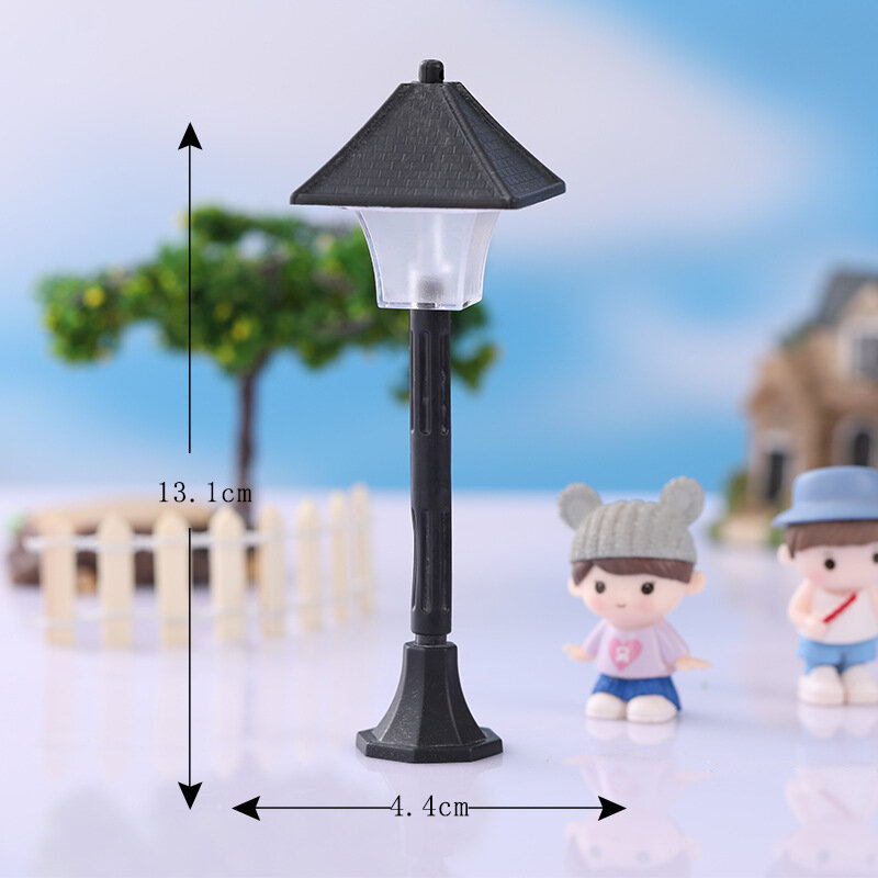 Resina Bonsai Street Lamp Modelo Estatueta Streetlight Miniatura Estrada Luz Artesanato Dollhouse Lâmpada Fairy Garden Home Acessórios
