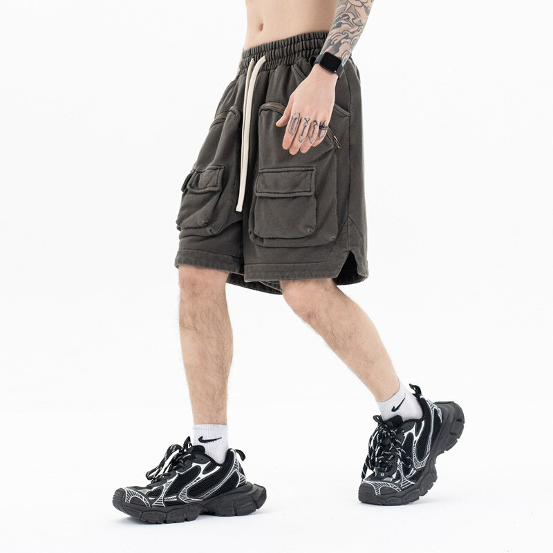 Firm ranch 2024 neue koreanische Mode lässig baggy Cargo-Shorts für Männer elastische Taille Sommer Multi-Pocket schwere Taktik fünfte Hose
