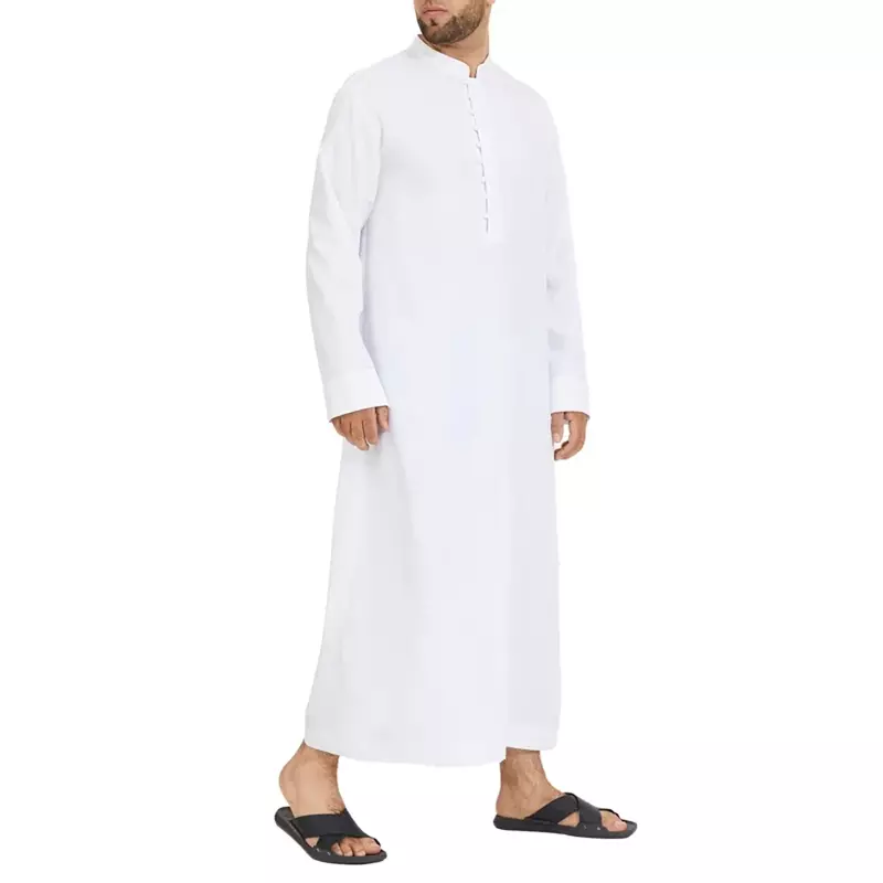 Muslim Men's Robes Islamic Arabia Abaya Juba Dubai Solid Color Casual Loose Robes Spring Thin Collar Button Long Shirt M-3XL