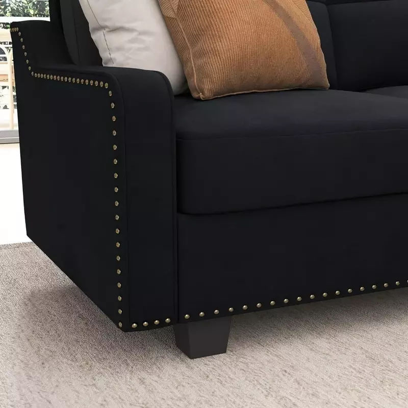 Sofá secional de veludo reversível reversível, sofá L, sofás de canto para apartamento pequeno, sofá preto veludo
