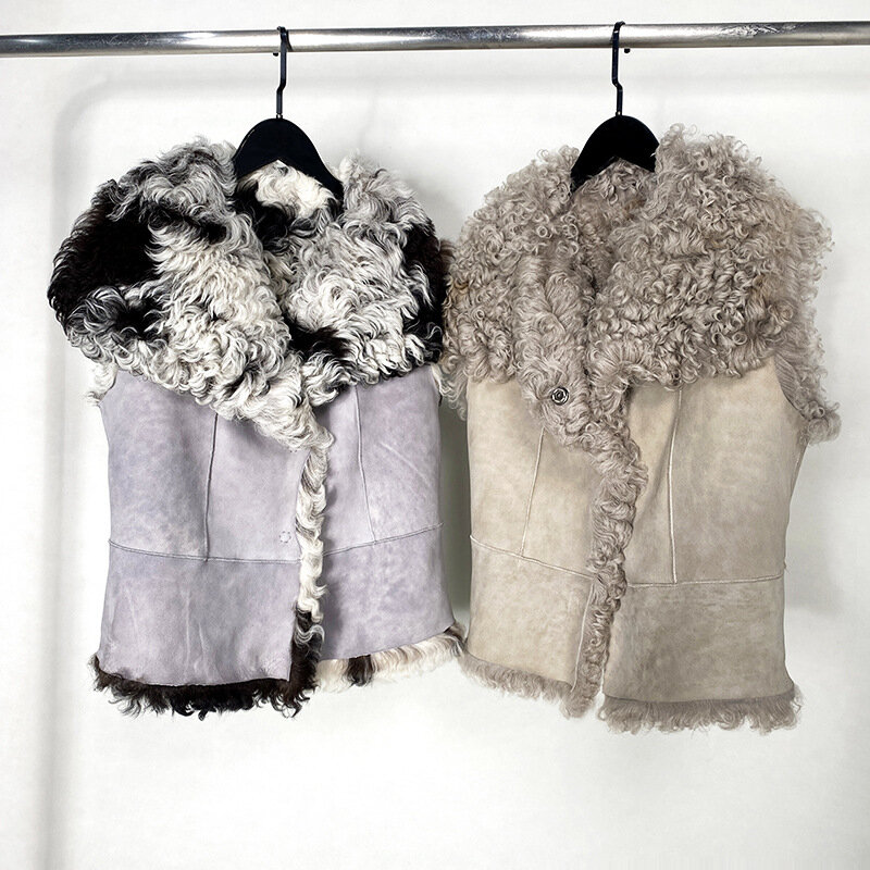 2022 neue Ankunft Frauen Mode Echte Große Kragen Lamm Wolle doppelseitigen Pelz Weste