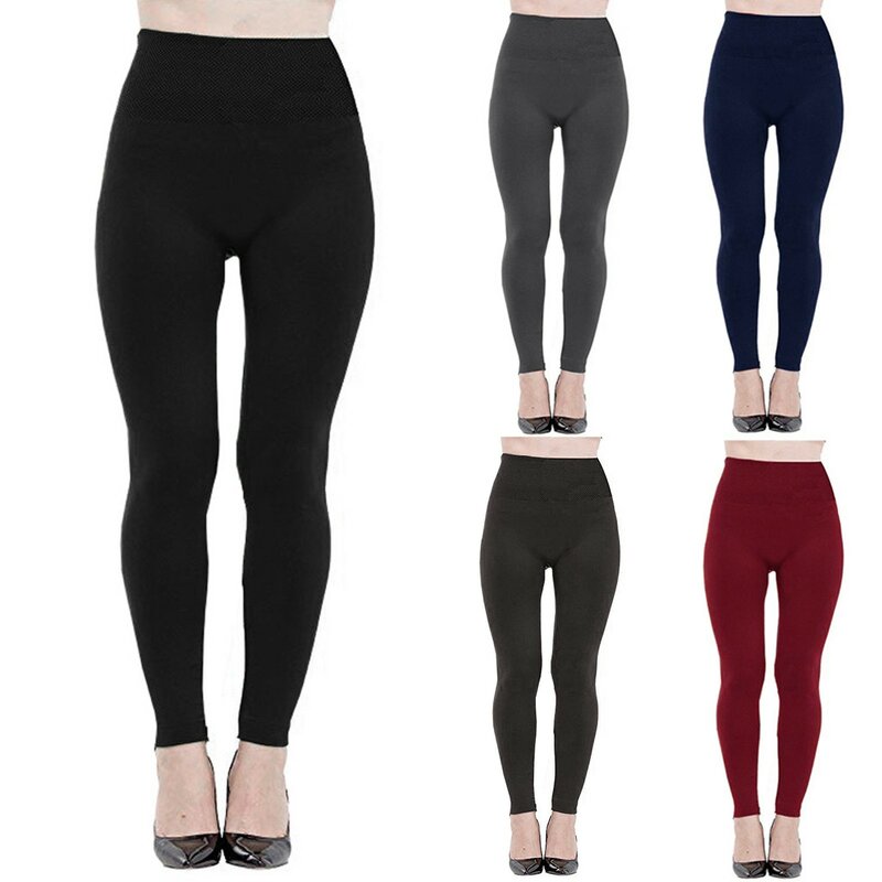 Mallas de forro polar para mujer, pantimedias elásticas de cintura alta, pantalones térmicos deportivos atléticos, color negro