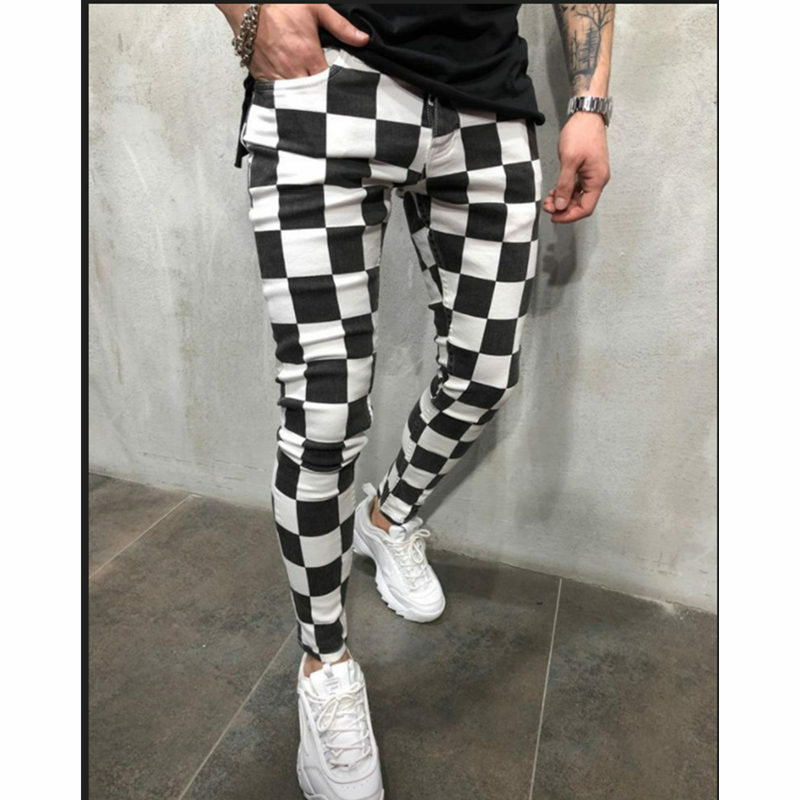 New Mens Black White Plaid Casual Pants 2021 Autumn Fashion Joggers Sweatpants Men Skinny Track Pants Man Trousers Ropa Hombre