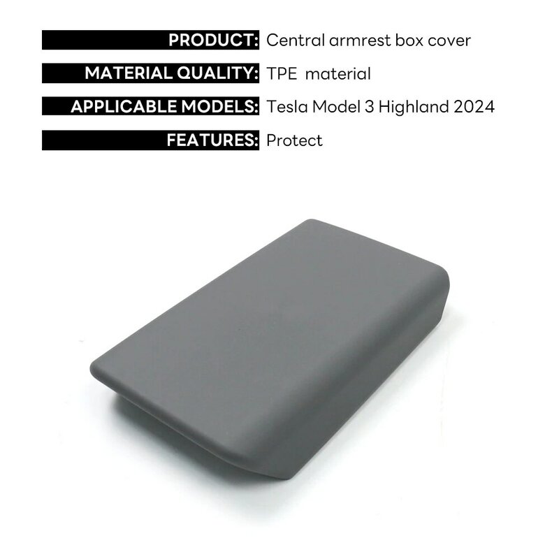 Dla Tesli Model 3 Highland 2024 TPE miękkie etui konsola główna samochodu podłokietnik pokrywa akcesoria do osłona na Pad pudełko do środkowego podłokietnika