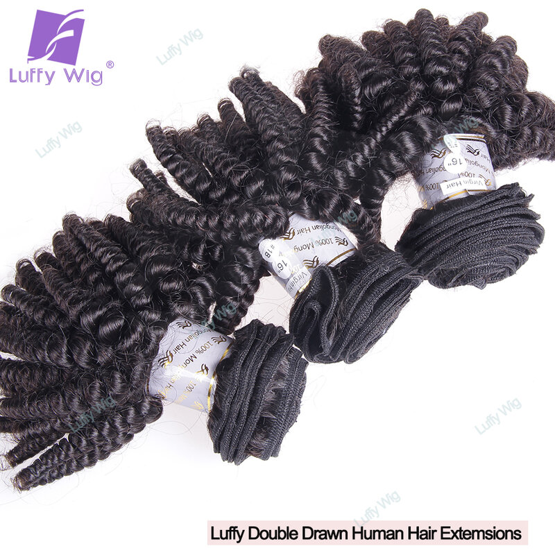 Funmi-Bundles de cheveux humains Remy pour femmes noires, Double Foster Curl, Rebondissant, Bouclé, Trame, Brésilien, Extensions de cheveux humains, Luffy