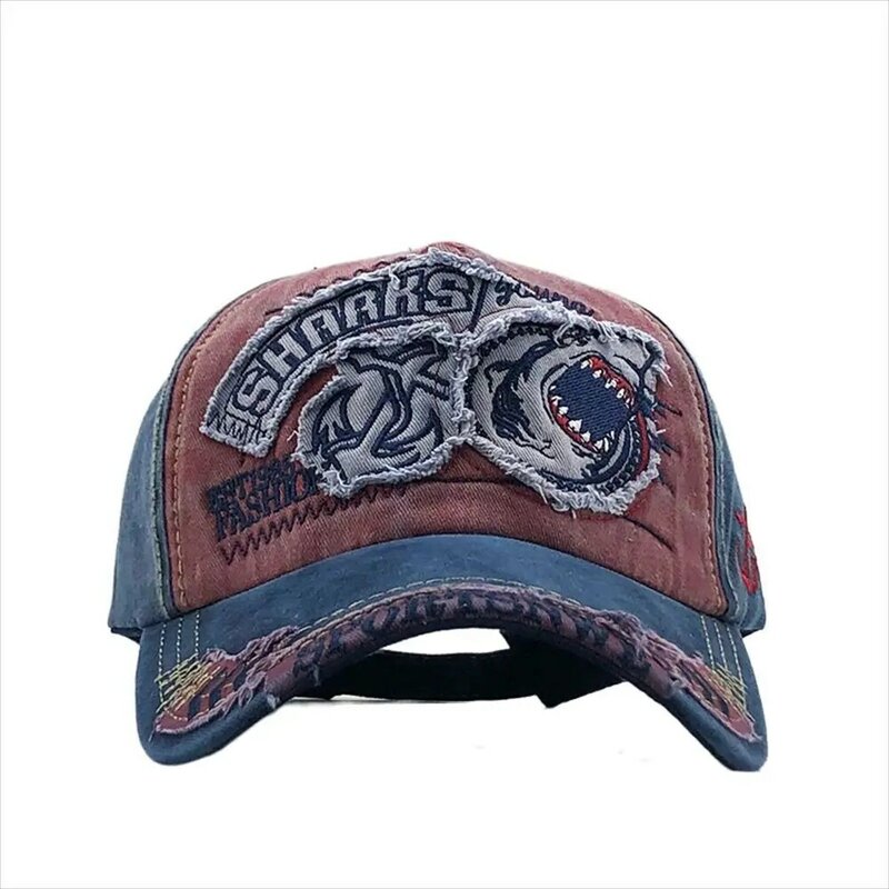 Embroidered Shark Baseball Cap Unisex Animal Adjustable Truck Cap Washed Sunproof Snapback Hat Streetwear