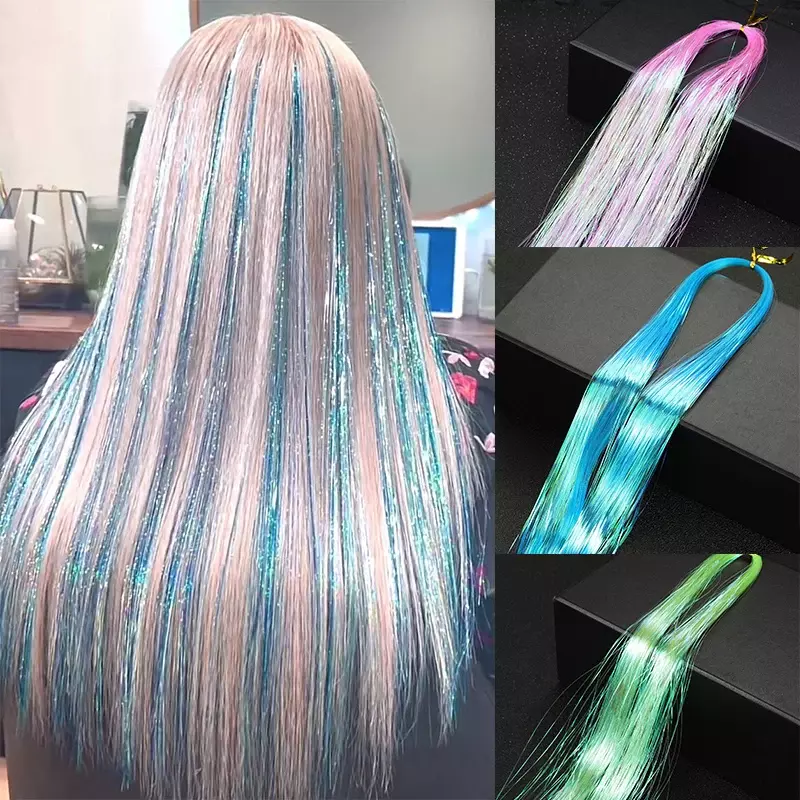 Extensions de cheveux synthétiques arc-en-ciel brillants pour femmes, cheveux Tinsel, brins de 93cm, hippicopter pour tressage, coiffure, blazles, Rotterdam Kle