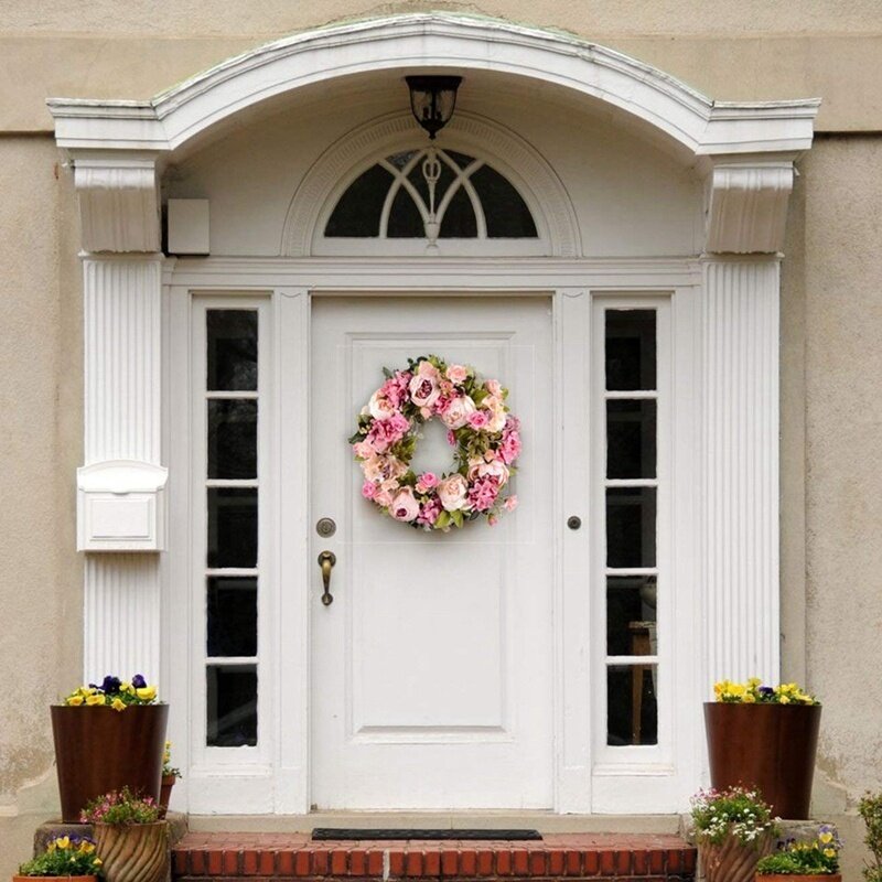 Ghirlanda di fiori artificiali ghirlanda di peonia-ghirlanda di porta da 16 pollici ghirlanda primaverile ghirlanda rotonda per la porta d'ingresso, matrimonio, decorazioni per la casa