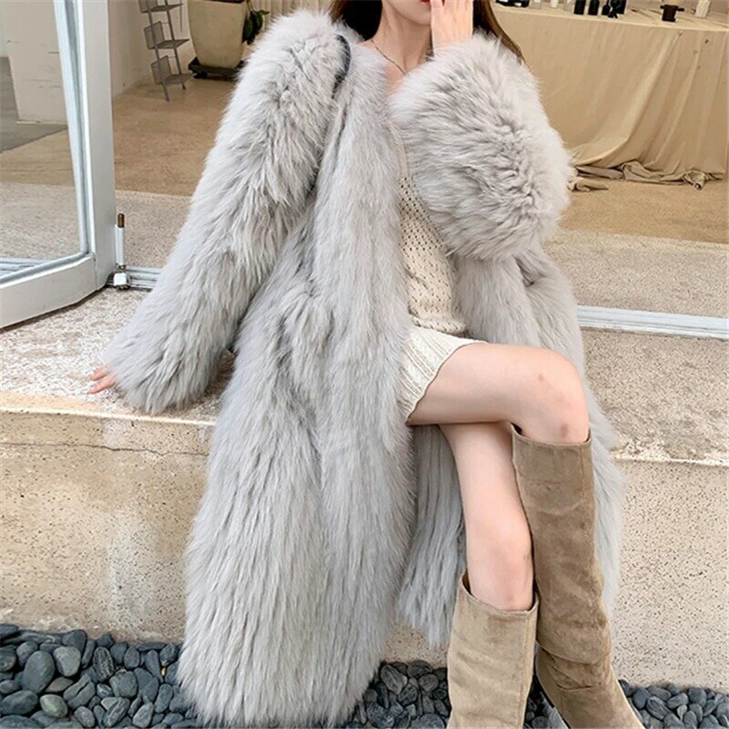 Inverno Longo Faux Fur Coat Mulheres Imitação de Cabelo Fox Versão Coreana do Novo Faux Fur Casaco Fox Fur Casacos Longos