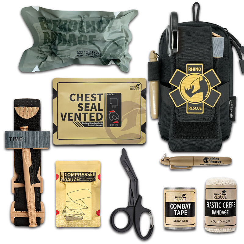 RHINO RESCUE IFAK Trauma Kit, Kit di pronto soccorso tattico, laccio emostatico, benda israeliana, sigillo toracico, per un grave controllo del sanguinamento