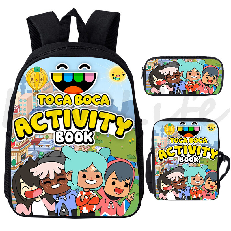 Toca Boca Life World-Mochila con estampado 3D para niños, bolsa de Anime, mochilas escolares, juego, 3 unidades por juego