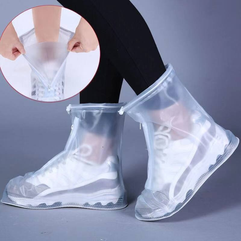 M penutup sepatu silikon tahan air uniseks ritsleting dapat digunakan kembali transparan bot hujan lapisan luar ruangan antikotor hujan dan salju