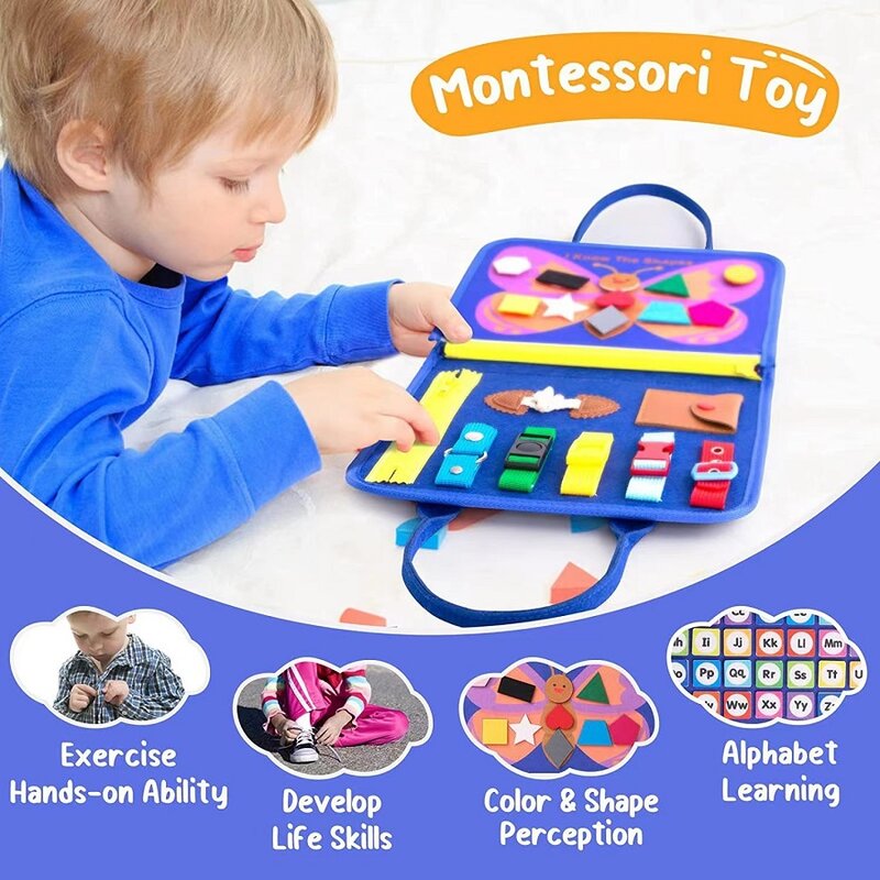 Montessori Baby Clothing Learning Board Cloth Book Busy Board Kid Felt Early Education Double-Sided Life Skills Exercise DIY Toy
