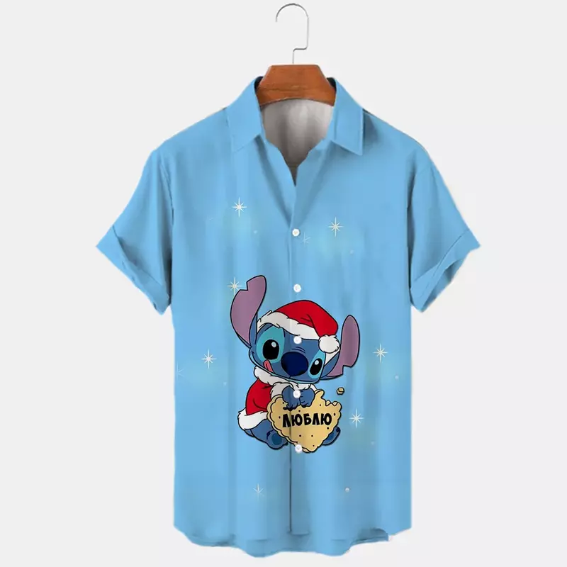 Disney Stitch Weihnachten Hawaii Hemden Männer Frauen lässig Strand Shirt Disney Hawaii Shirt Kurzarm Button Up Shirt