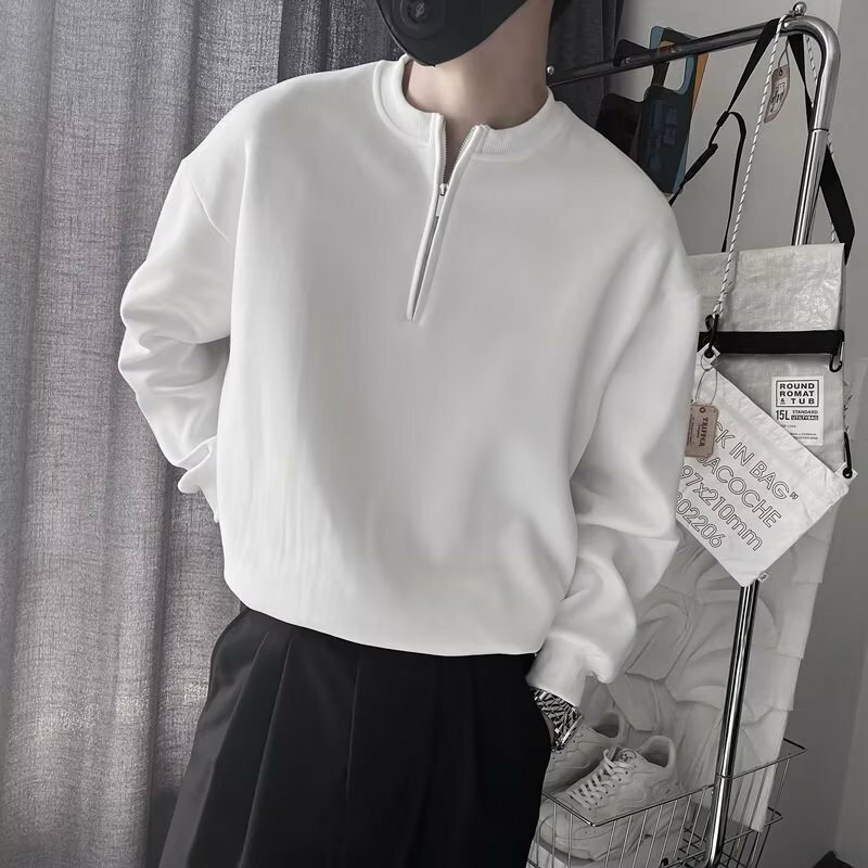 Lente Herfst Koreaanse Casual Mode Rits Sweatshirt Man Business Losse All Match Mannelijke Pullover Tops Effen Streetwear Kleding