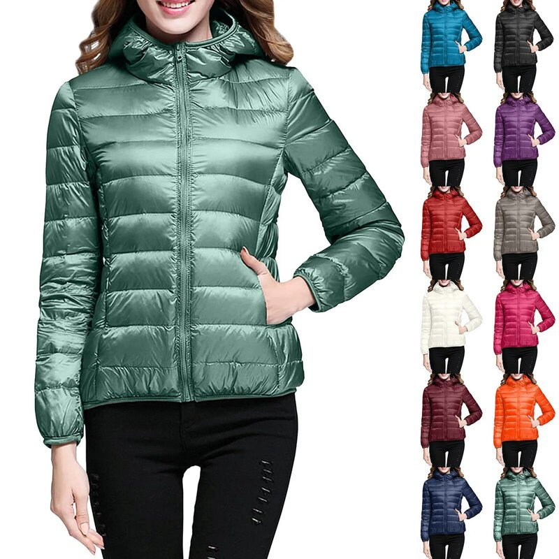 Jaket tipis bertudung untuk wanita, jaket ultrlight ukuran Plus, jaket hoodie pendek musim dingin, mantel bulu angsa putih hangat, mantel tahan angin