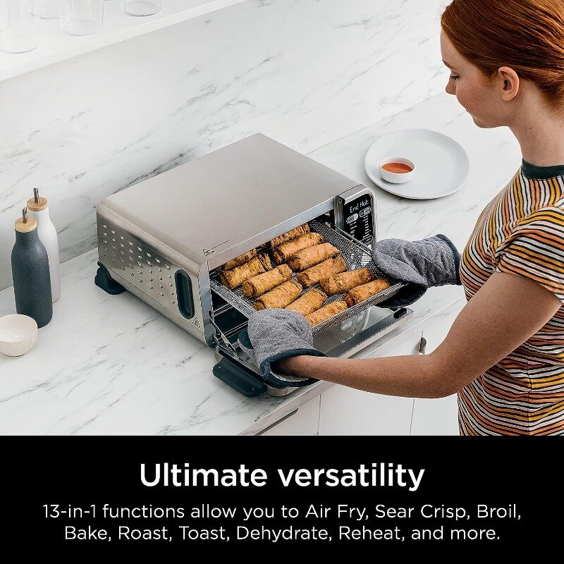 Ninja SP351 Foodi Smart 13-in-1 Dual Heat Air Fry piekarnik, odwodnić, podgrzać, inteligentny termometr, 1800-watów, srebro