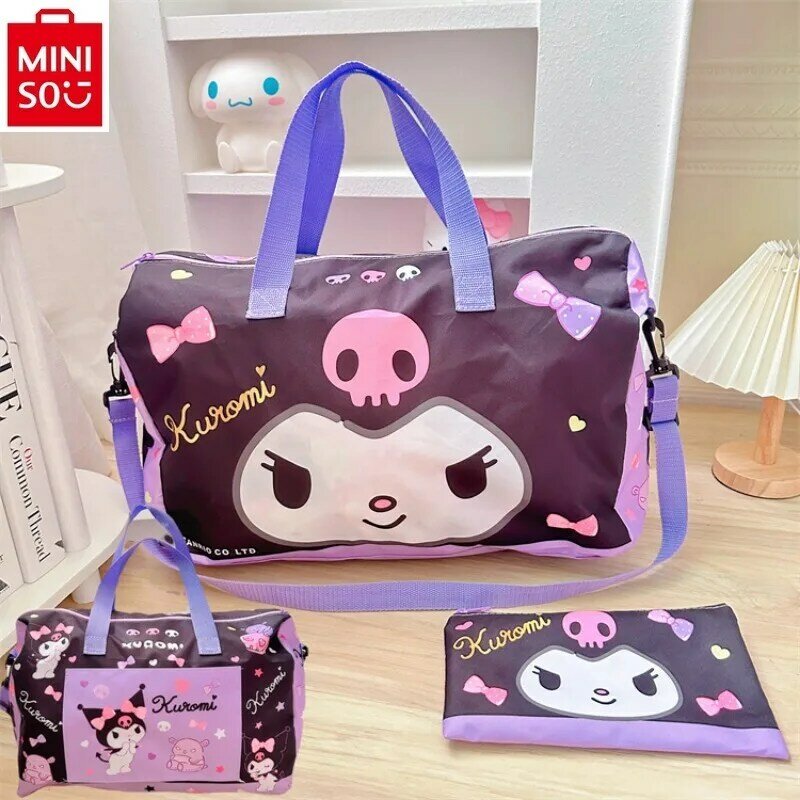 MINISO Sanrio Hello Kitty Kuromi dicetak tas Travel lipat penyimpanan bagasi siswa tas tangan kapasitas besar portabel
