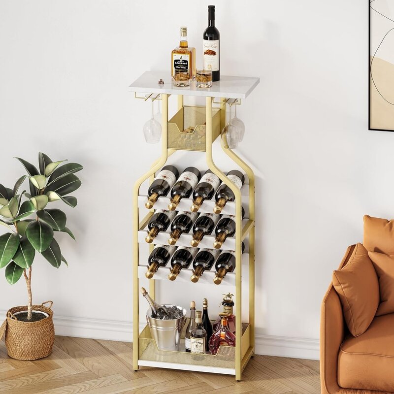 Rak Wine berdiri bebas lantai, Penyimpanan anggur rak tampilan meja untuk Bar, tempat botol anggur