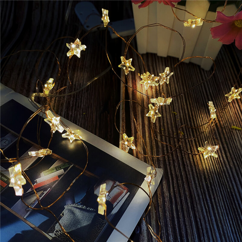 Guirnalda de luces LED parpadeantes con pilas, cadena de luces de alambre de cobre, decoración de Navidad, boda y fiesta, 10/20/30/40/50/60 LED