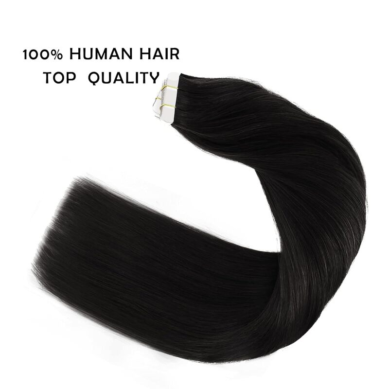 ブラジリアンストレートヘアエクステンション女性用、テープ内髪、100% 人毛、20個