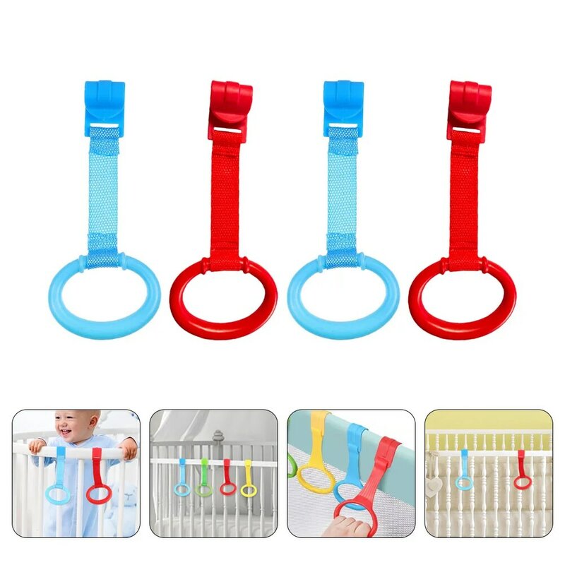 4 Pcs Auxiliary Tool Baby Pull Ring Infant Bed Kids Walking Learning Tools Crib Hand Rings Walker Stand Toddler Handle