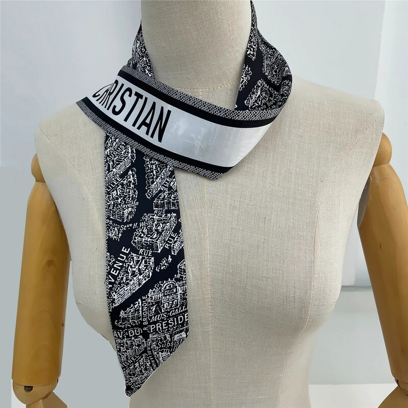 New Design City Twill 100% Silk Scarf Women Fashion Scarf Skinny Brand Bag Scarves Foulard Neckerchief Headband Wrist Towel