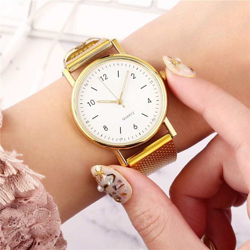 Relógio de quartzo minimalista nórdico elegante para mulheres, ouro rosa, movimento, temperamento senhoras relógios, elegante