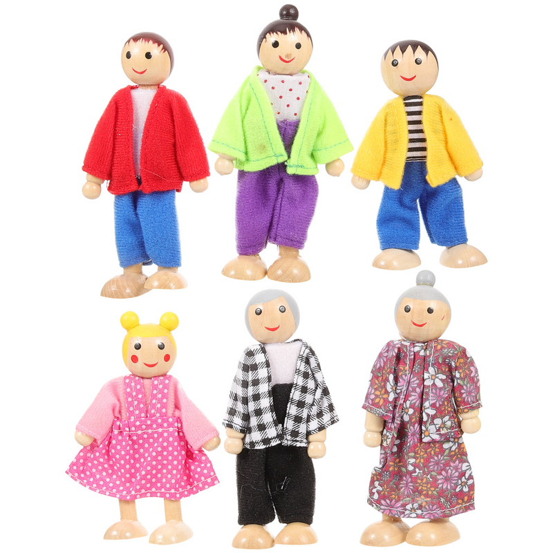 Wooden Toy Kids Play Dolls House Family Cosplay Figures Role For Toddlers Child