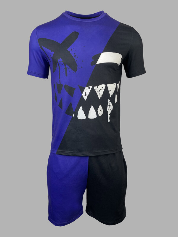 작은 악마 3D 프린팅 시리즈 티셔츠 및 반바지 2 피스 남성 세트, 패션 스트리트 의류, 캐주얼 조깅 운동복, 여름