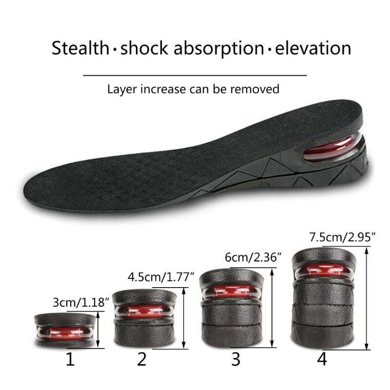 Height Increase Shoe Insoeles MultiLayer Invisible Boosting Lifts Soles Shock Absorption Shoe Cushion Pads for Men Women