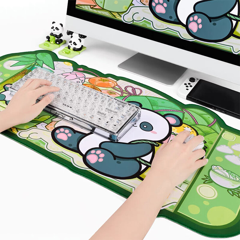 Alfombrilla de ratón extragrande para juegos, XXL tapete grande de escritorio, antideslizante, a prueba de agua, color verde Pastel, Panda