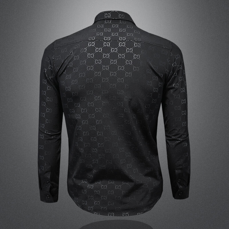 High quality men's black shirt, long sleeved slim fit, business fashion bottom, single breasted boutique top shirts for men