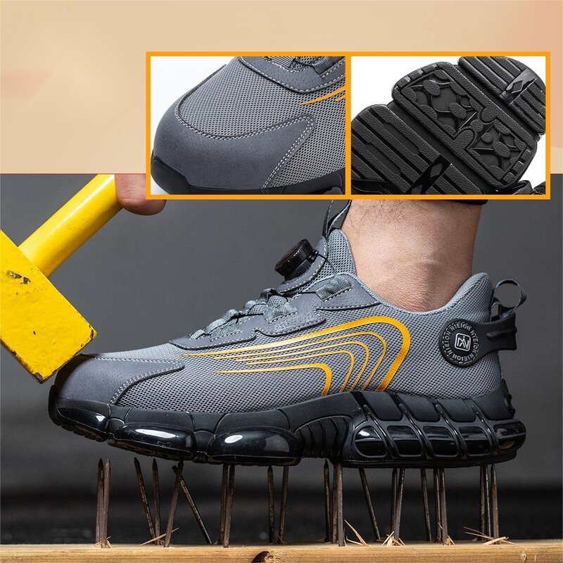 Scarpe da ginnastica da lavoro con fibbia rotante scarpe protettive antinfortunistiche scarpe con punta in acciaio antiurto antiforatura industriali