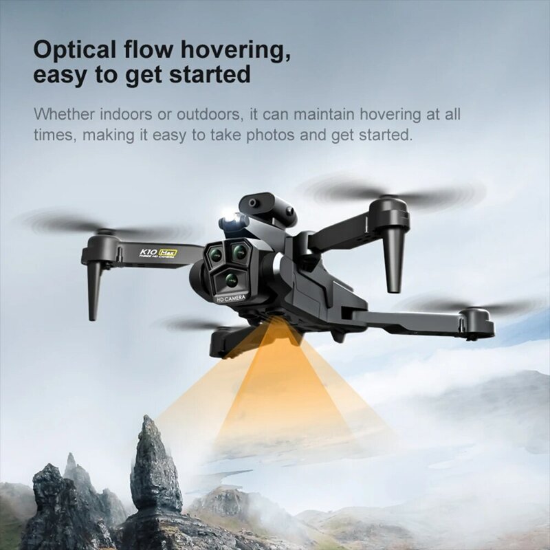 K10 Max Drone Quadricoptère Pliable avec Trois Caméras 4K HD, Quatre Voies, Évitement existent d'Obstacles, Flux Optique, Hover, Photographie Aérienne
