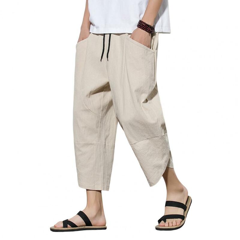 2024 Summer Men Chinese Style Cotton Linen Harem Pants Men Streetwear Breathable Beach Pants Male Casual Calf-Lenght Trousers