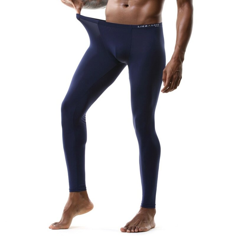 Men Thermal Bottoms Sexy Tight-Fitting Stretch Underpants Silky Autumn Translucent Home Pants Casual Solid Elasticity Leggings
