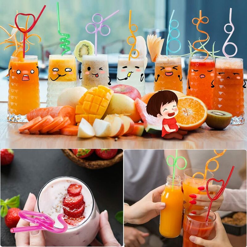 10-50pcs Crazy and unique Straws Curved drinking straws 10 different styles of everyday party Holiday cold drink straws are BPA-