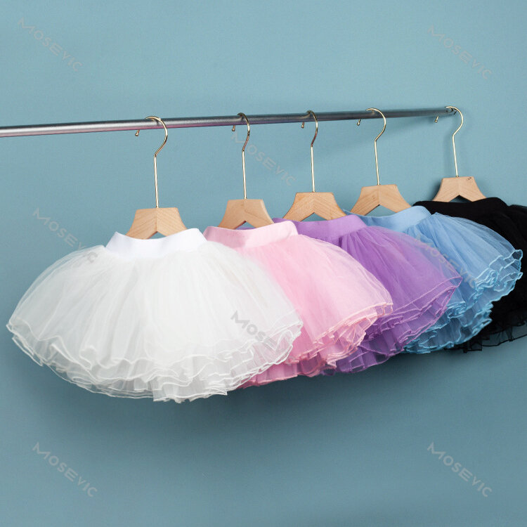 Kostenloser Versand Mädchen Ballett Tutu Röcke rosa Kinder flauschige 4 Schicht weiches Garn Tüll Röcke weiß elastische Ballett Trikot Röcke